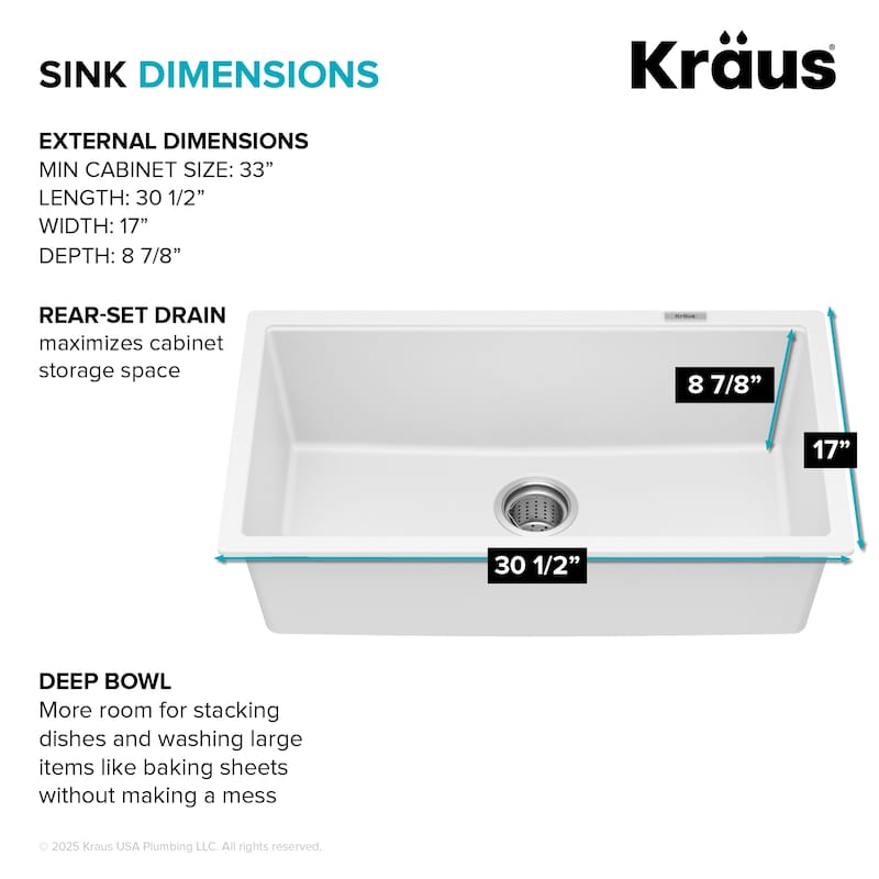 KRAUS Granite Black Onyx 31 inch 1-Bowl Undermount Kitchen Sink