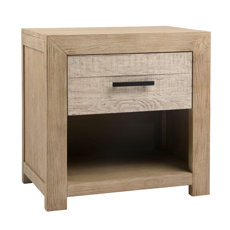 Rowena Single Drawer Pine Wood Nightstand, Light Warm Wash
