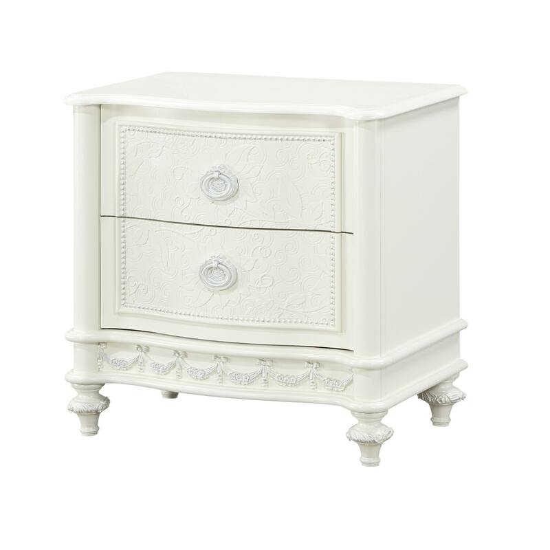 Ivory White 2 Drawer 16 in. W Nightstand with Trimmed Edge Design