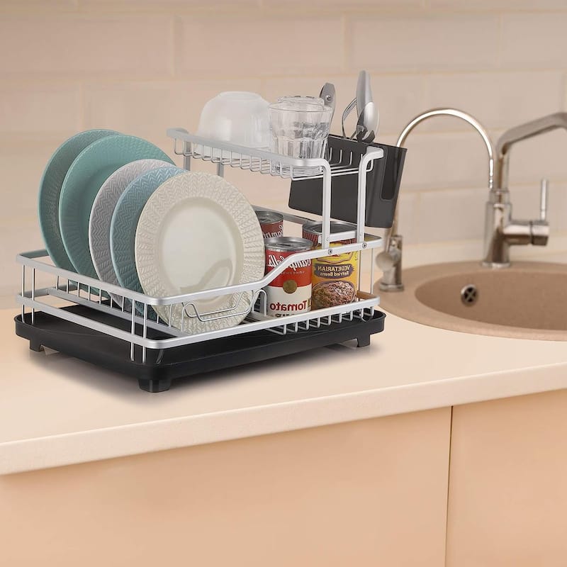 2 Tier Aluminum Dish Drainers for Kitchen Counter - 2 Tier