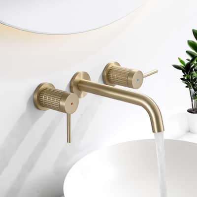 Solid Brass Two Handles Wall Mounted Widespread Bathroom Faucet