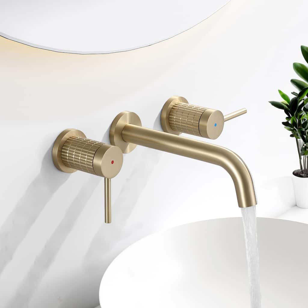 Solid Brass Two Handles Wall Mounted Widespread Bathroom Faucet