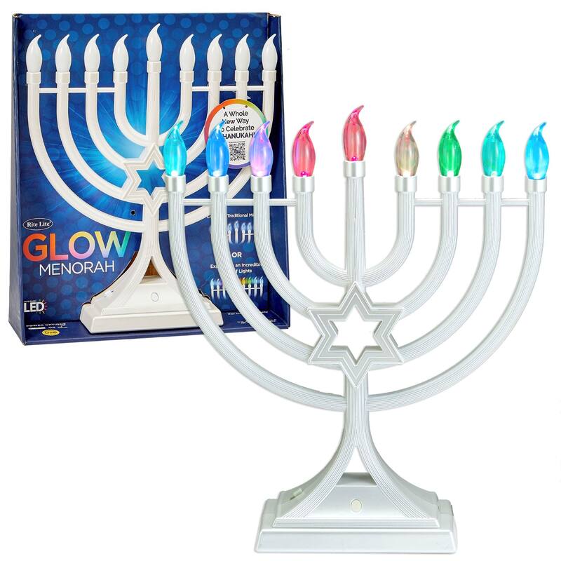 LED Glow Color Changing Hanukkah Menorah - 13" - Pearl White