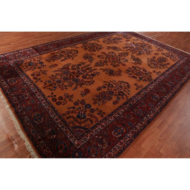 Orange Floral Sparta Turkish Area Rug Hand-Knotted Wool Carpet - 8'10"x 12'10"