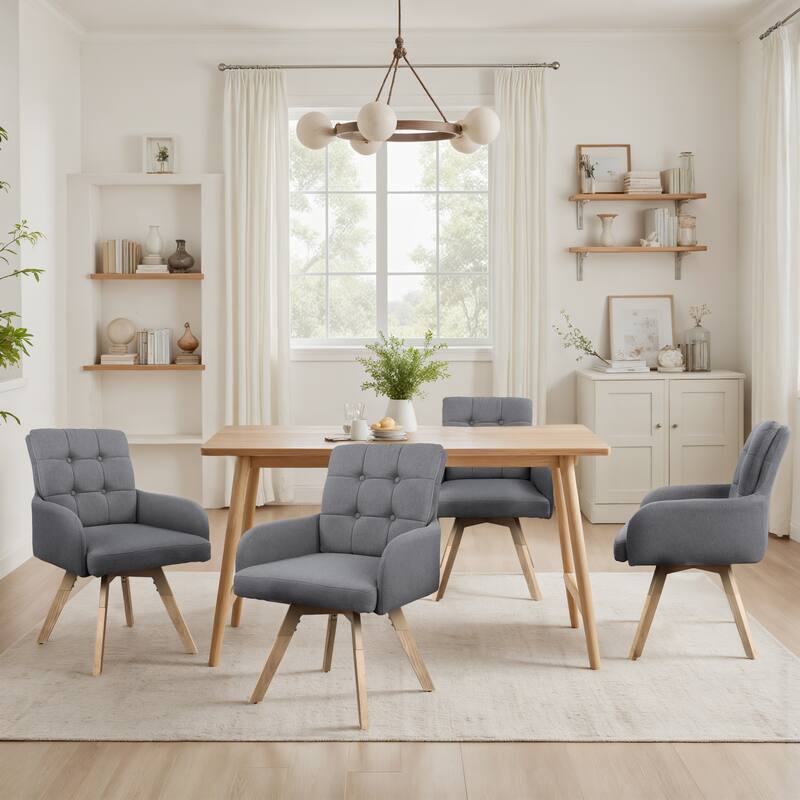 Art Leon Upholstered Dining Swivel Armchair with Tufted Back - Grey