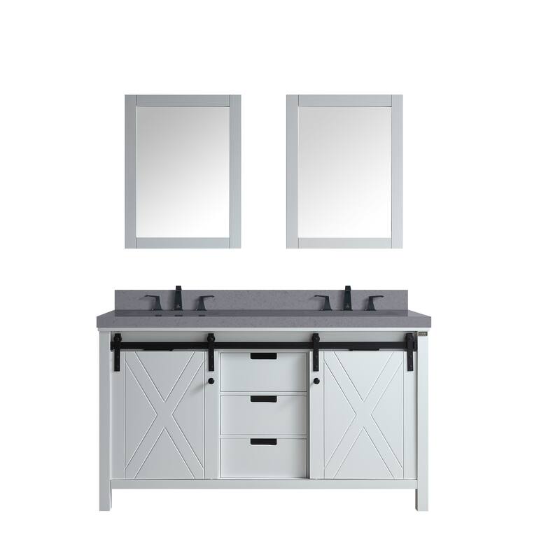Marsyas 60 in W x 22 in D Ash Grey Double Bath Vanity, White Quartz Countertop, Faucet Set and 24 in Mirrors