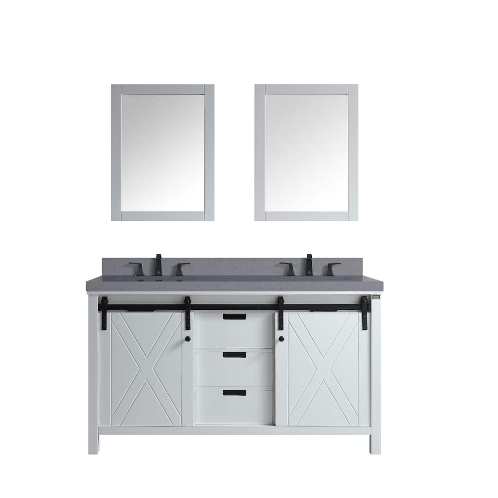 Marsyas Bath Vanity, Grey Quartz Countertop, Faucet Set and Mirrors