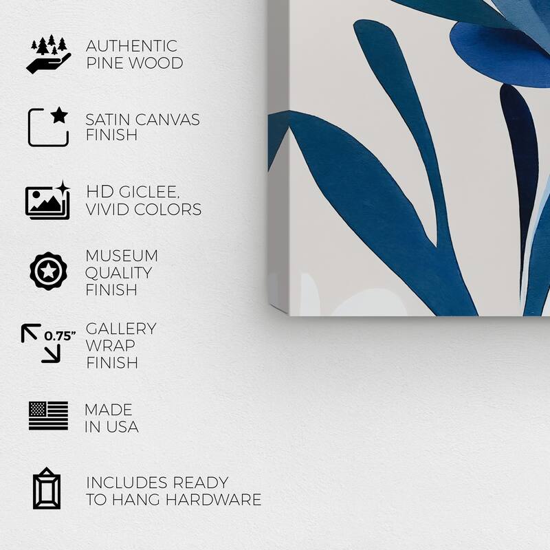 Wynwood Studio Abstract Plant Elegance Blue and Modern & Contemporary Wall Art Canvas Print