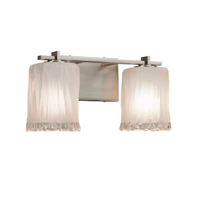 Justice Design Veneto Luce Era 2-light Brushed Nickel Bath Bar, White Frosted Square - Rippled Rim Shade