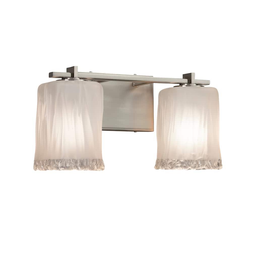 Justice Design Veneto Luce Era 2-light Brushed Nickel Bath Bar, White Frosted Square - Rippled Rim Shade