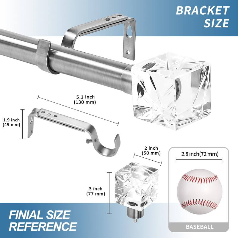 1-inch Diameter Cut Ice Adjustable Single Drapery Curtain Rod