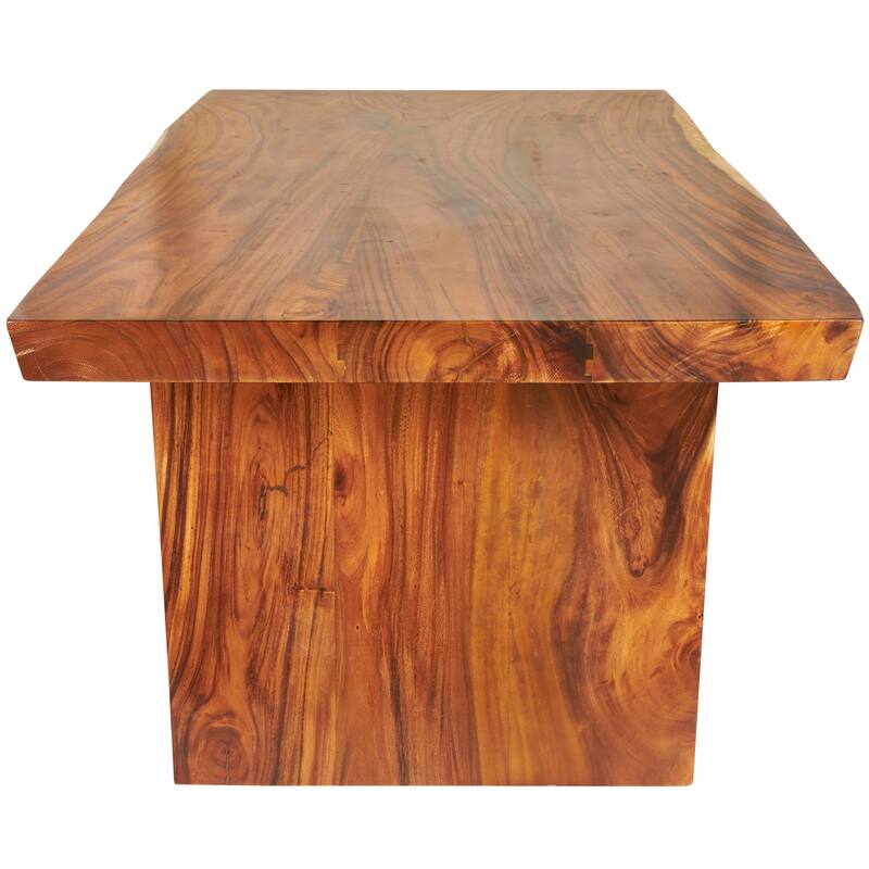 Wood Minimalistic Dining Table with Natural Wood Grain and Block Style Base - Brown - Roche River Decor - 42"W x 79"L x 30"H