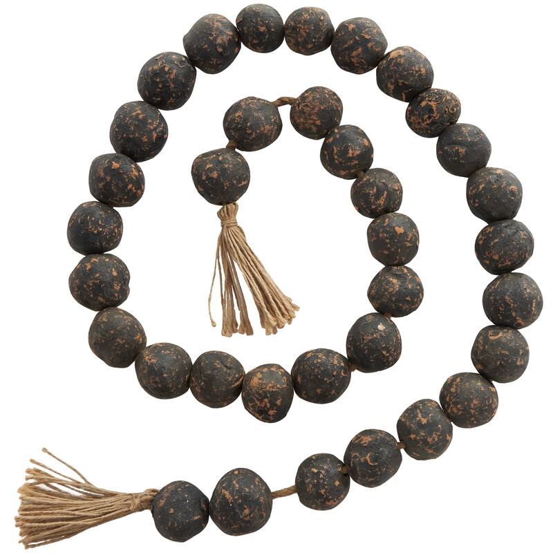 Ceramic Handmade Round Intricately Shaped Large Distressed Beaded Garland with Tassel