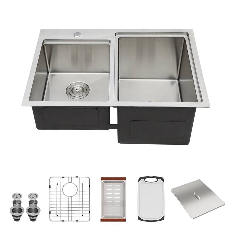 Double Bowl Drop-In Stainless Steel Sink with Workstation