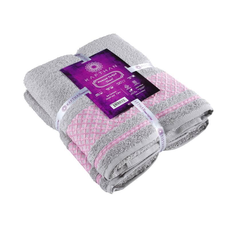 KAFTHAN Textile Plaid Turkish Cotton Bath Towels (Set of 2) - 59"L x 35"W x 0.5"H