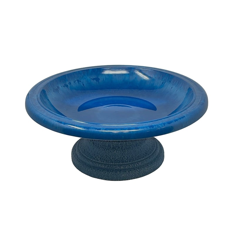7.5"H Fiber Clay Low Profile Base Birdbaths, 19"D x 7.5"H, 6.5 lbs. - Blue