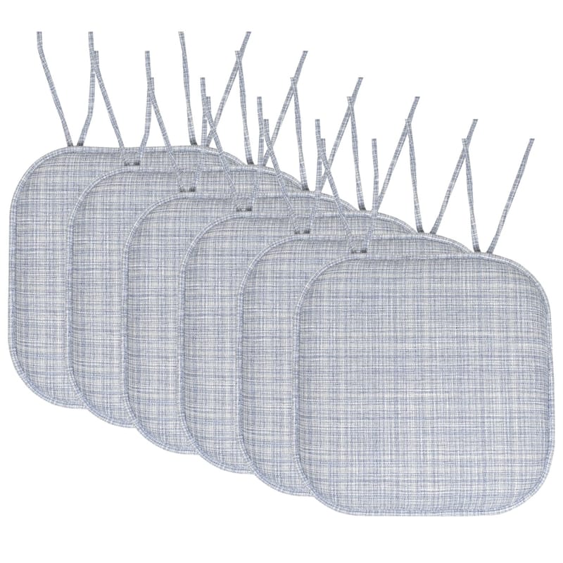 Aria Memory Foam Non-Slip Chair Pad with Ties - Silver/Blue - Set of 6
