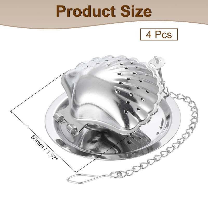 4 Pcs Tea Infuser Filter, Tea Strainer, Seashell Tea Ball, Silver - Silver
