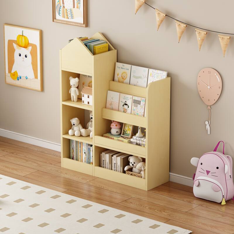 Wood Kids Wooden Bookshelf Toy Storage Organizer with Bookcase