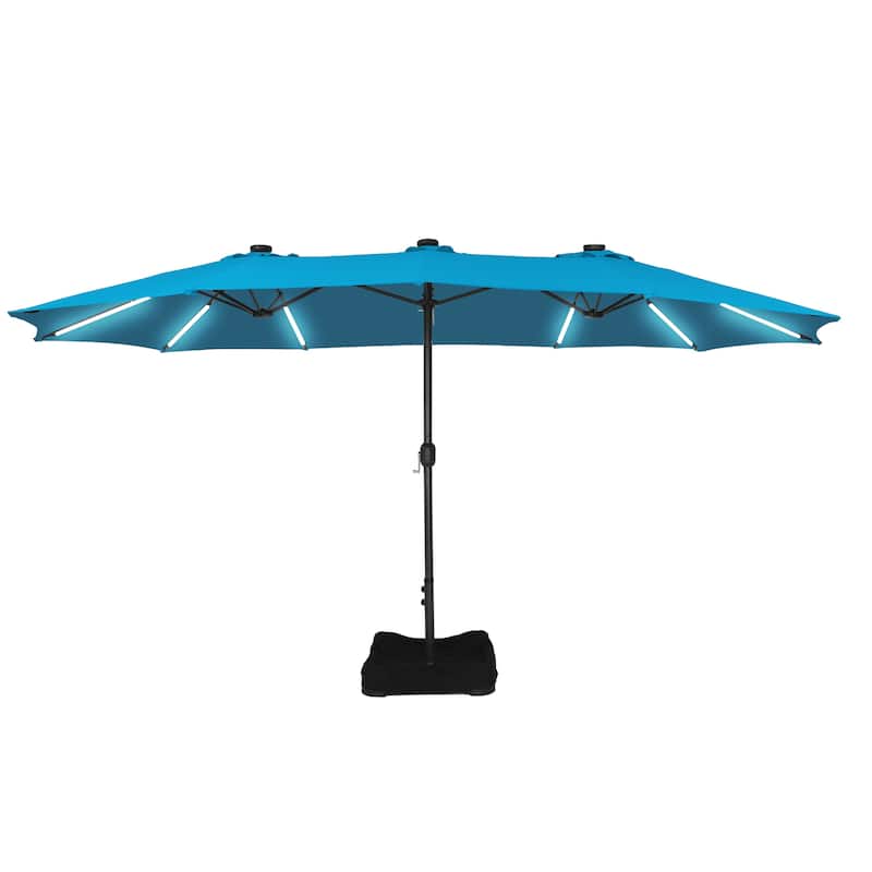 15 ft. Crank Double-sided Solar LED Ultra Lighted Outdoor Market Umbrella with Base Included - Turquoise