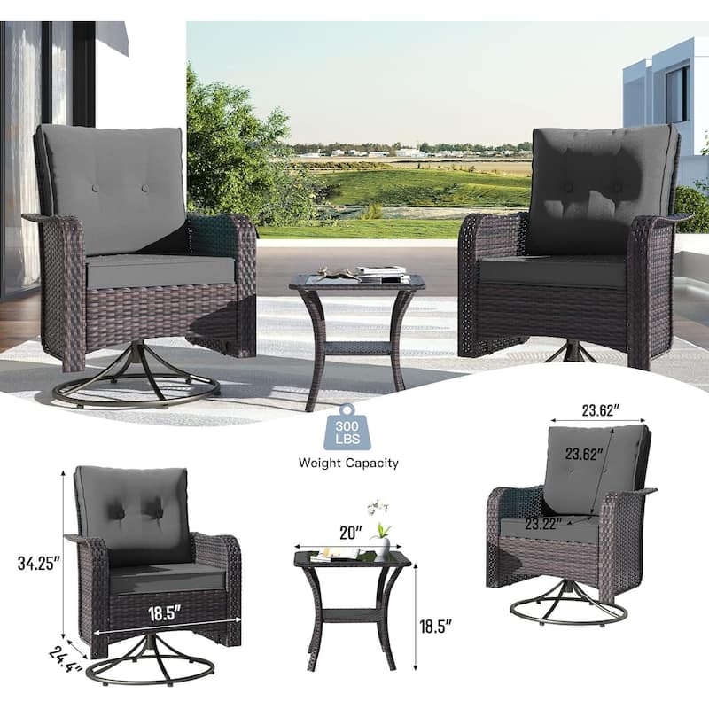Patio Furniture Sectional Sofa Set, PE Rattan Swivel Rocking Chairs Patio Conversation Set