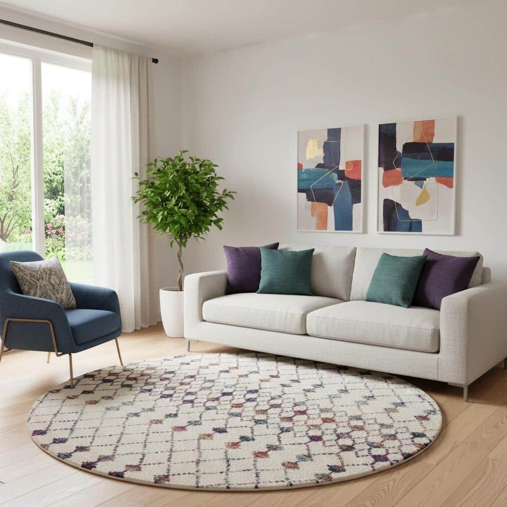 HomeRoots Peri Abstract Modern Round Area Rug