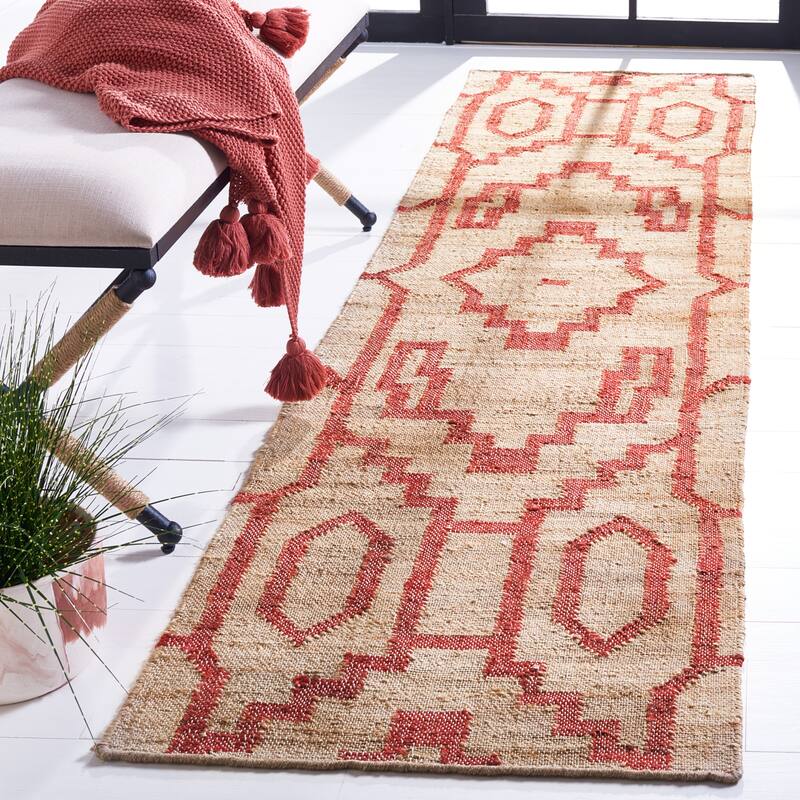 SAFAVIEH Natural Fiber Erla Boho Jute Rug - 2'3" x 9' Runner - Natural/Red