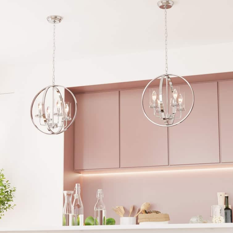Maxax 4 - Light Shaded Globe Chandelier with Wrought Iron Accents