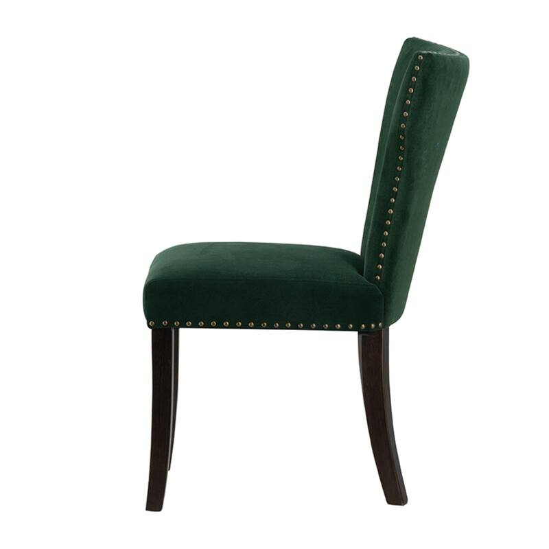 Velvet Armless Nail Head Wooden Dining Chairs 37" Green and Brown 2Ct