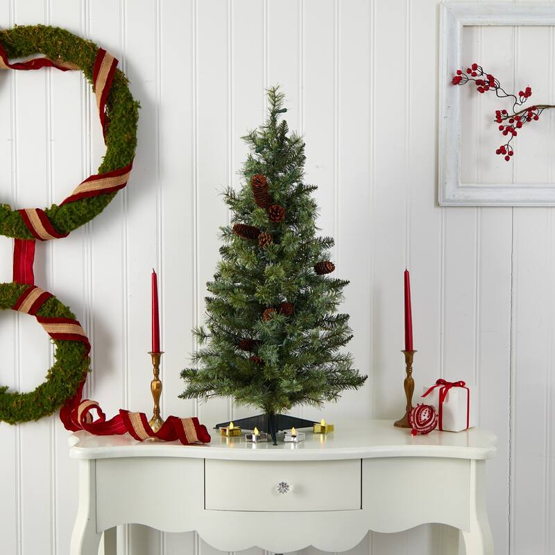 3' Pre-Lit Pinecone Artificial Christmas Tree, Clear Lights - 3 Foot