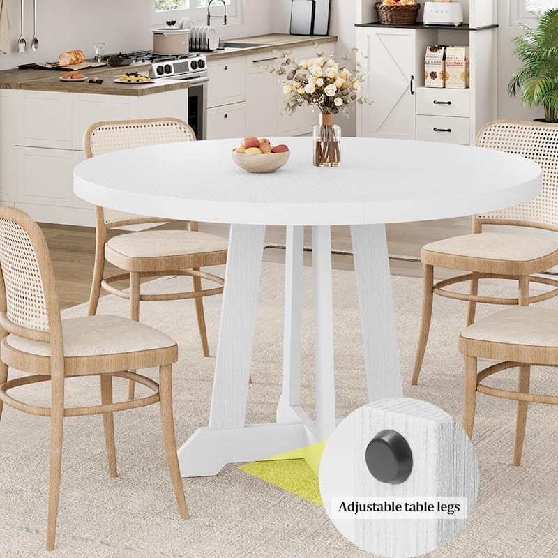 47 Inch Round Farmhouse Kitchen Dining Table for 4-6 with Wood Pedestal Cross Base (Only Table)
