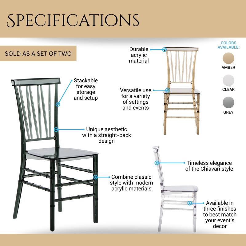 Modern Designs 2 and 4- piece Set of Stackable Transparent Chiavari Chairs for Events - N/A