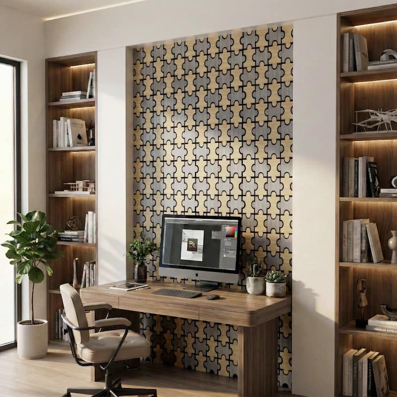 23.6" x 23.6" Puzzle Slat Acoustic Wall Panels for Ceiling and Wall Decor, 4-Pack (15 sq ft)