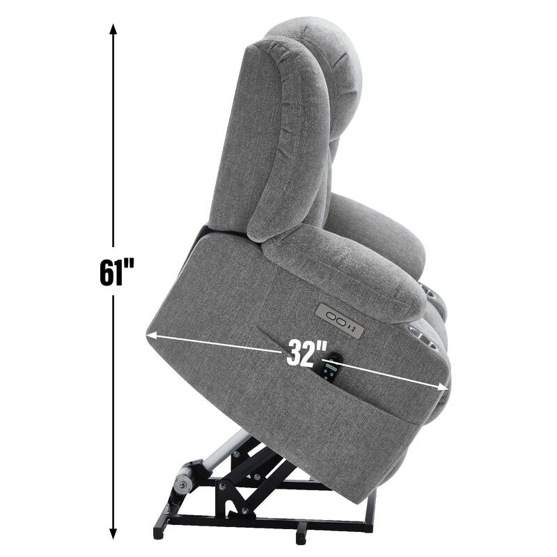 Power Lift Recliner with Massage, Heat, USB & Type-C Charging Ports, Stainless Steel Cup Holders