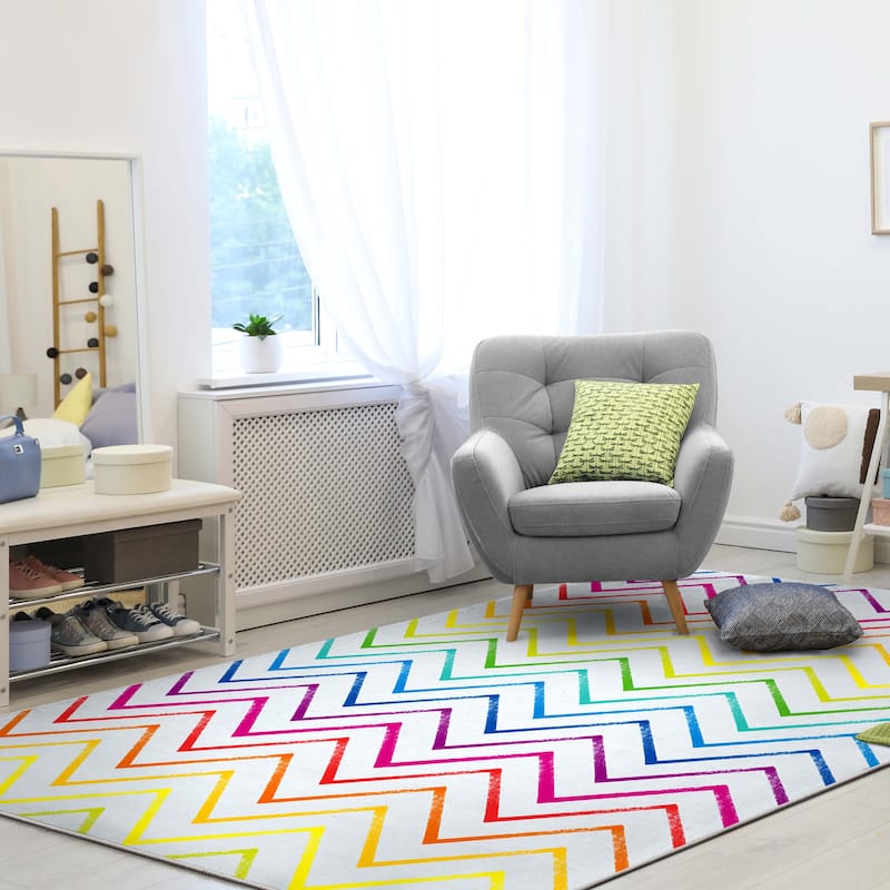 Crayola Zig Zag Multicolor Chevron Area Rug By Well Woven