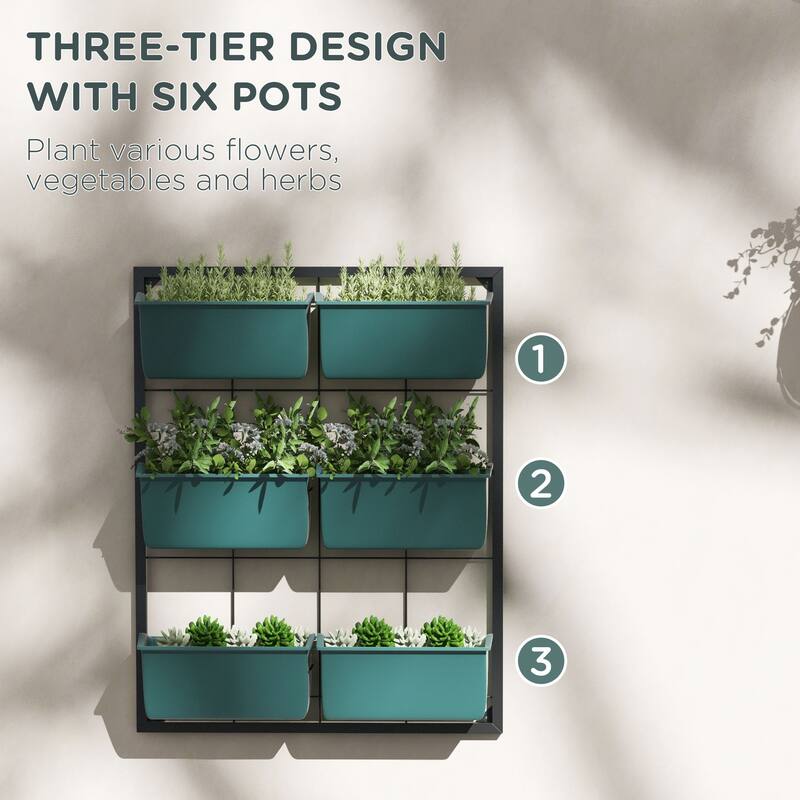 3-Tier Wall-Mounted Planters Self Draining Planter Multi-Functional Planter with 6 Pots and Hanging Plant Holder for Flowers