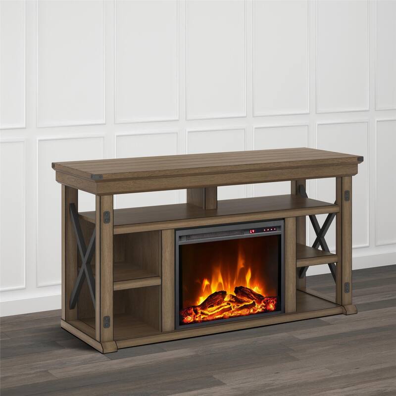 Roomfitters Wildwood Fireplace TV Stand for TVs up to 60 Inches, Electric Insert with Remote, Gray Finish