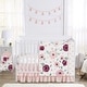 preview thumbnail 1 of 4, Burgundy Pink Watercolor Floral Girl 4pc Nursery Crib Bedding Set - Blush Maroon Wine Rose Green Shabby Chic Flower Farmhouse