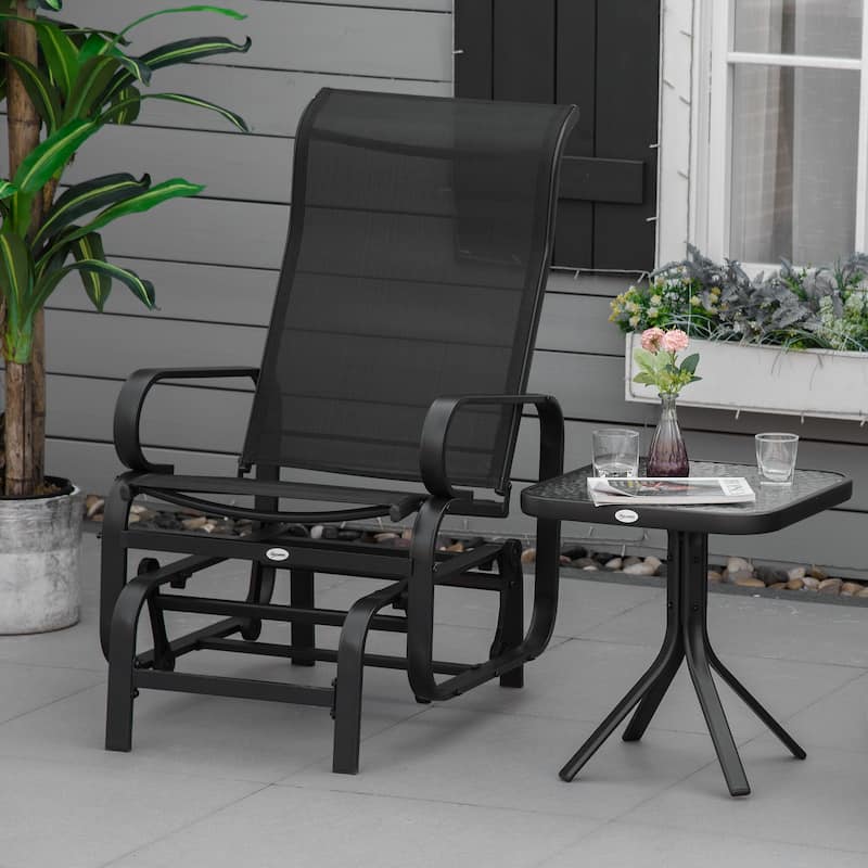 Outsunny Single Glider Patio Swing Rocking Chair with Breathable Mesh, Smooth Arms for Backyard, Garden, Lawn - Black