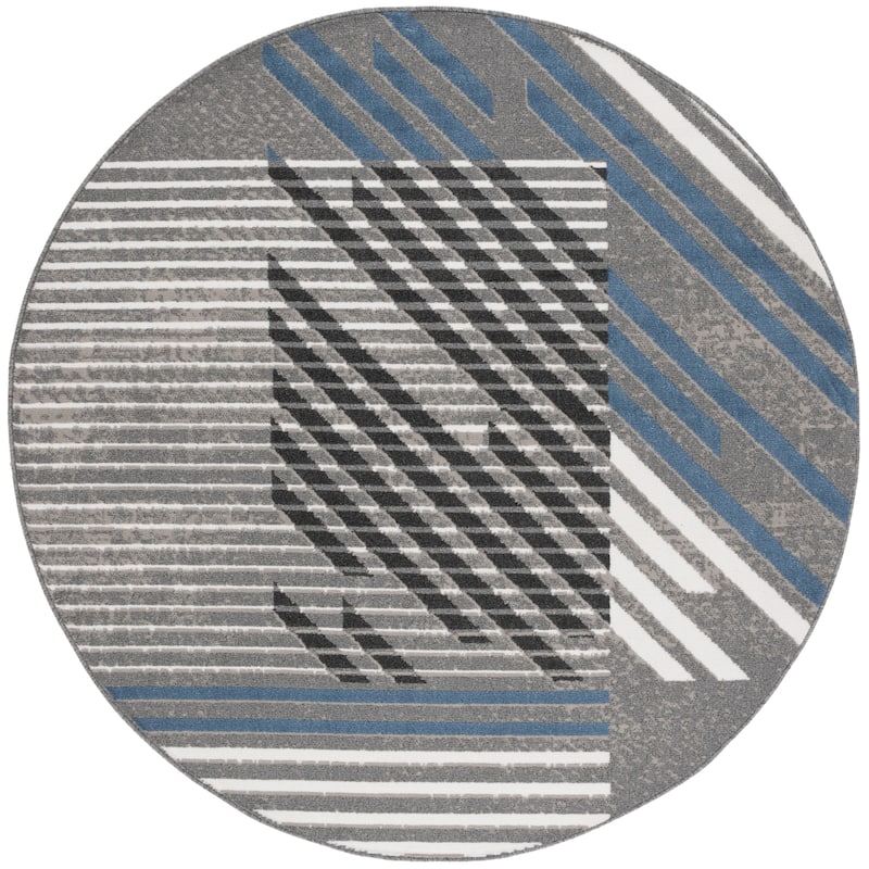 SAFAVIEH Pyramid Claribel Contemporary Rug - 6'7" Round - Grey/Blue Ivory