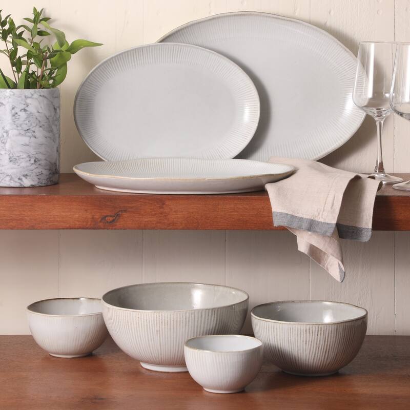 Gibson Elite Sandy Pines 3 Piece Oval Platter Set, 15.7", 13.75" & 12" Stoneware Reactive Serving Platters