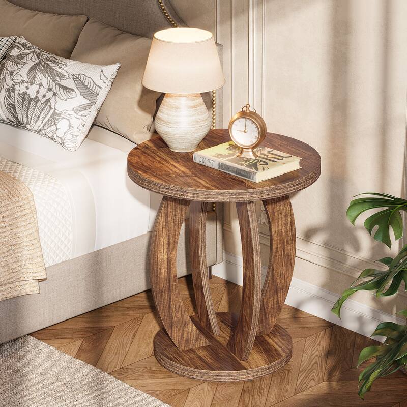 Round Nightstand with Storage Large Bedside Table for Bedroom - 1 Pack - Dark Brown