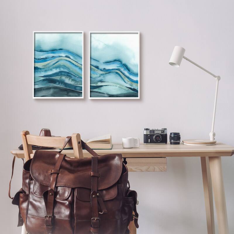 Stupell Abstract Blue Wave Seascape Tranquil Ocean Pattern Framed 2 Piece Wall Art - White