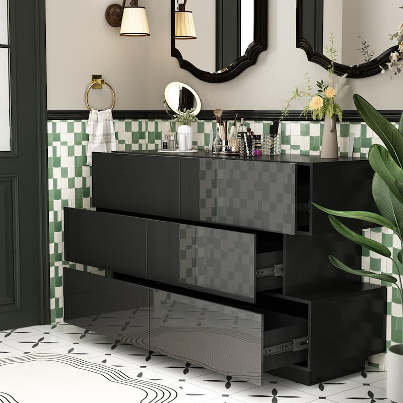 6 Drawer Chest Bedroom Modern High Gloss Wood Dresser Closet Storage