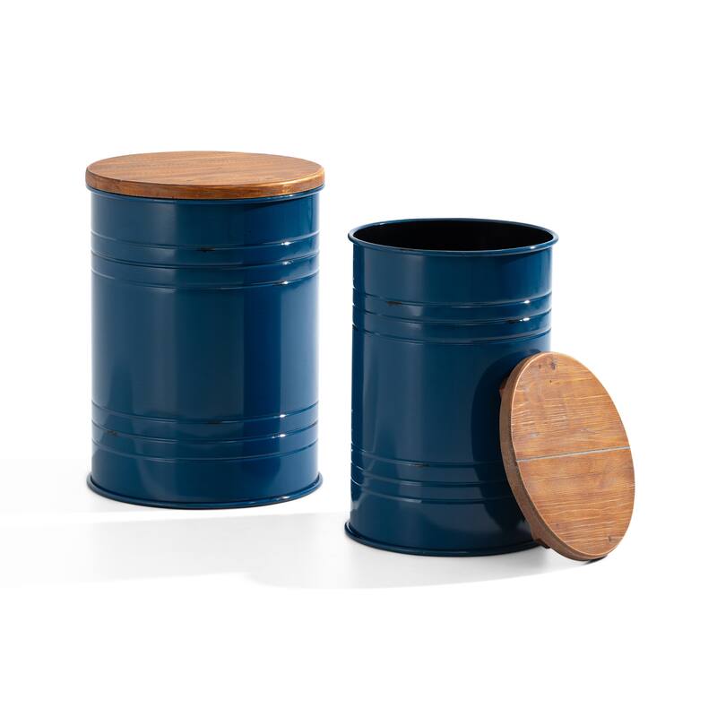 Glitzhome Set of 2 19" H Farmhouse End Table Storage Ottoman