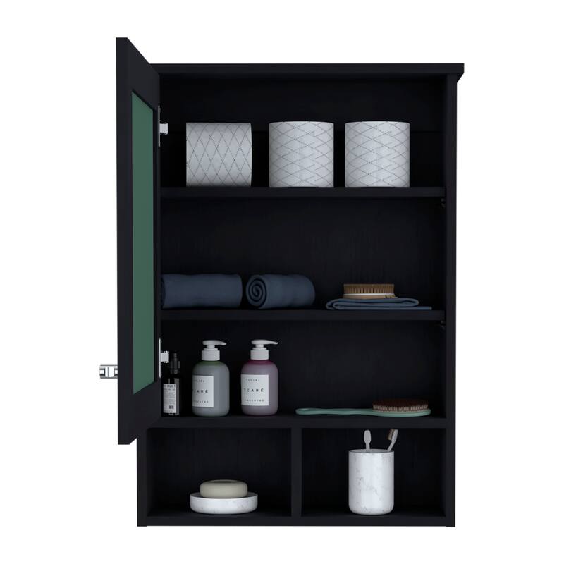 Medicine Cabinet with Mirror Door,Storage Organizer for Bathroom, Kitchen with Three Concealed Shelves and Two Open Shelves