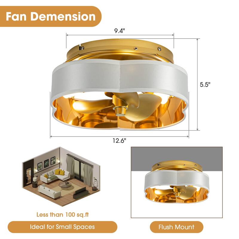 13-inch Gold Modern Caged Fandelier Flush Mount LED Ceiling Fan with Remote