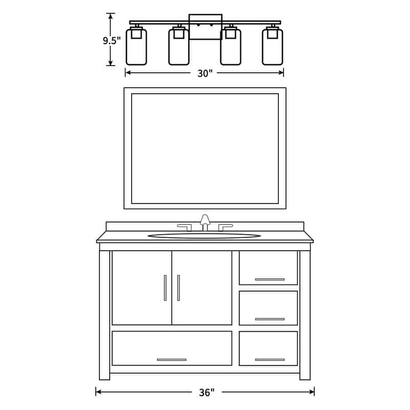 KAWOTI Rive 30" 4-Light Dimmable Vanity Light with Frosted White Glass