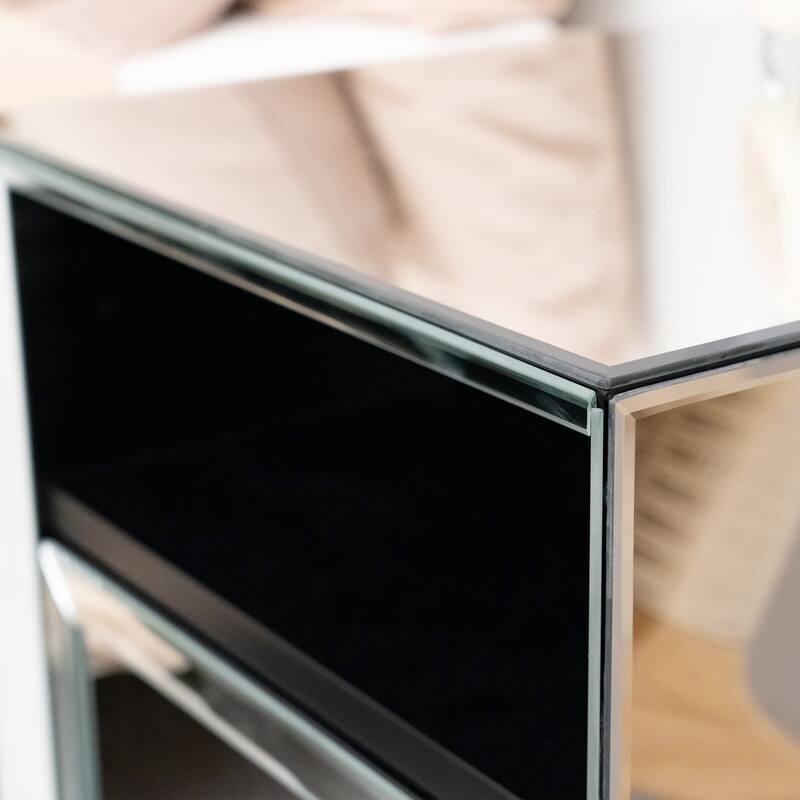 Mirrored Nightstand, LED Nightstand, Smart Bedside Table,Silver End Table