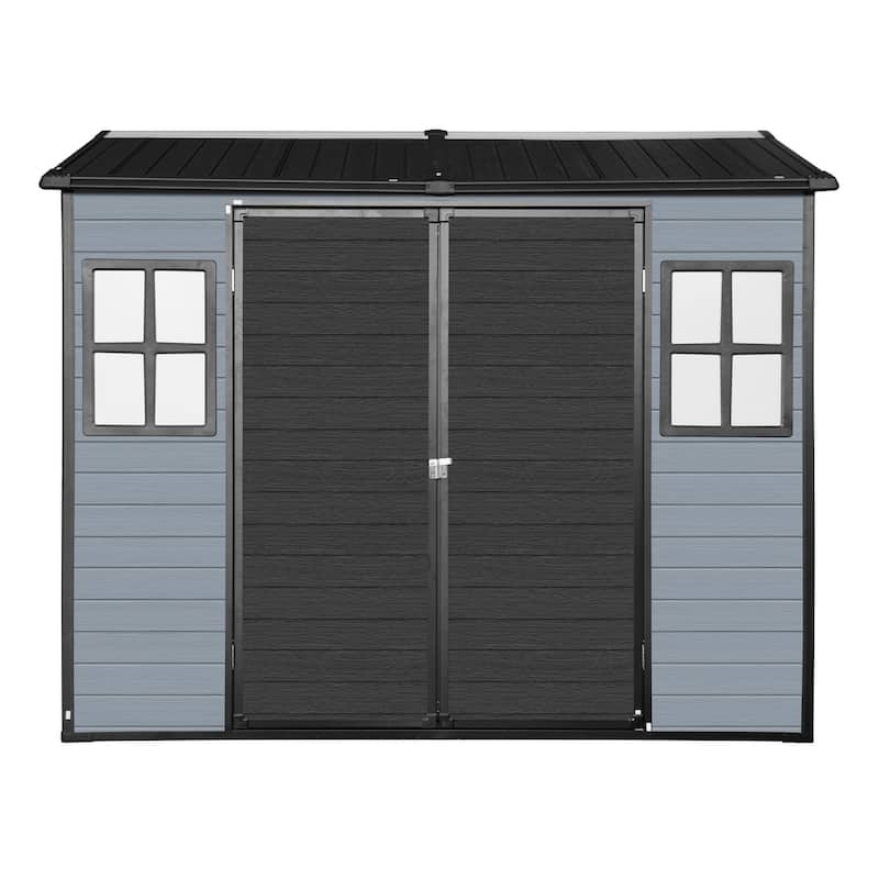 Patio Durable Steel Frame Resin Garden Shed with Floor and Lockable Door, 2 Windows